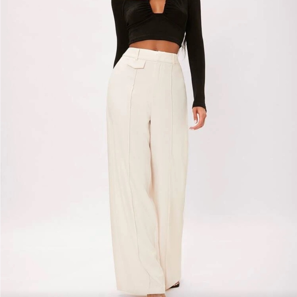 Tall Cream Seam Front Wide Leg Pants S